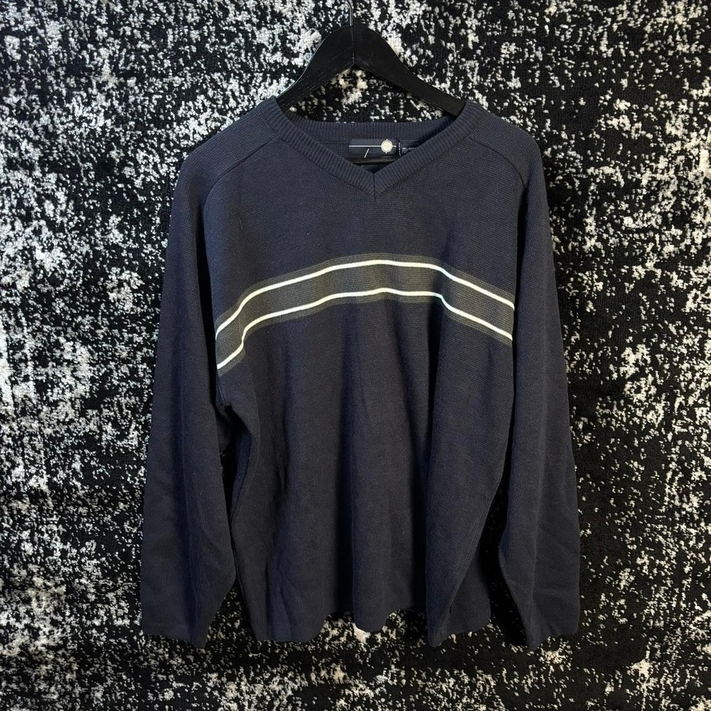 NWT Y2k Vintage Zero Gear Striped V Neck Sweater Sz XL